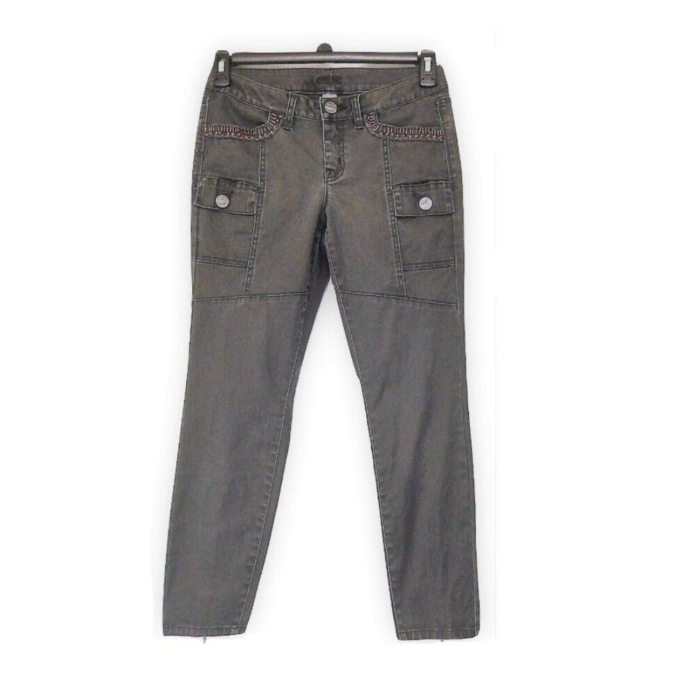 Cache Jeans Sz 6 Low Rise Cropped Embellished Ankle Zip Gray